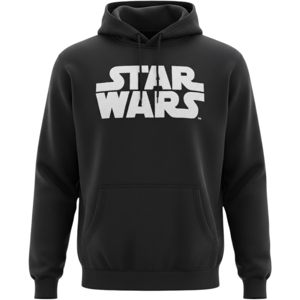Star Wars Mens Black Hoodie Chenille Logo Back Graphic Movie Poster Size M